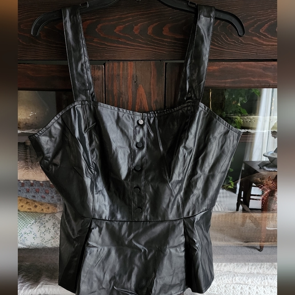 Allegra K Black Faux Leather Top